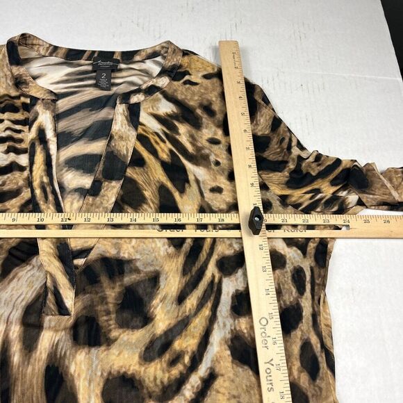 Chicos Travelers V-Neck Tunic Blouse Animal Print 3/4 Sleeve Lightweight 2 LARGE - Picture 9 of 13